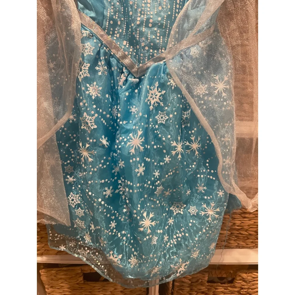 Disney Frozen Elsa Princess Dress Blue Snowflake Gown with Cape Girls Halloween